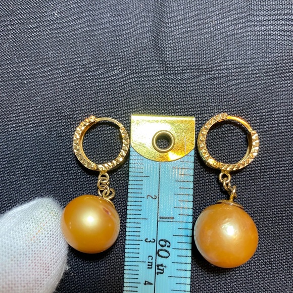♥️ SALE✅  SOUTH SEA GOLDEN PEARL IN 18 karats GOLD DANGLING EARRINGS ♥️ - Picture 7 of 10
